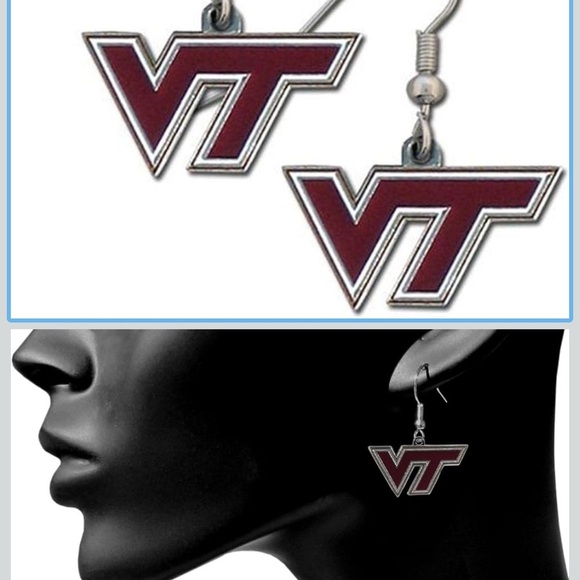 Virginia Tech Jewelry - VT Logo Dangle Earrings - Maroon and Silver